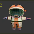Cute Cartoon Game Movie Character Astronaut in Orange White Spacesuit Helmet Visor And Yellow Light