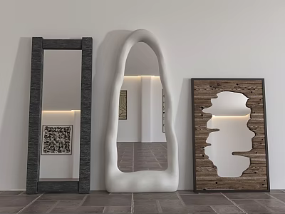 Various Designed Mirrors With Black White And Wooden Frames In Indoor Space 3d model
