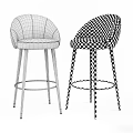 Modern Elegant Gray Velvet Bar Stools With Black Legs And Golden Ring Accents