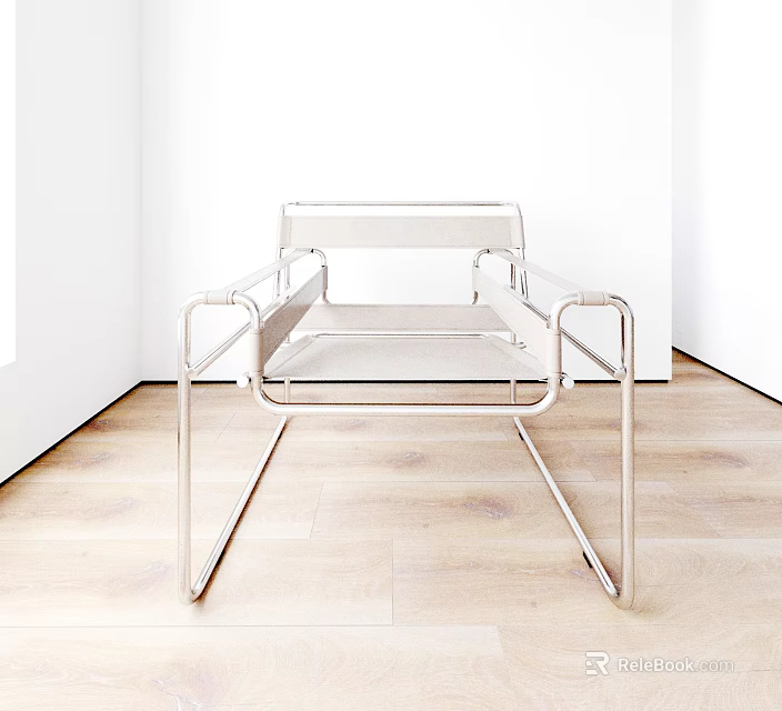 Minimalist Modern Single Chair With Stainless Steel Frame And Sleek Armrests In Bright Room 3d model 