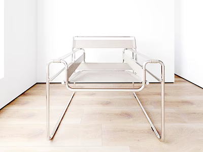 Minimalist Modern Single Chair With Stainless Steel Frame And Sleek Armrests In Bright Room 3d model
