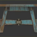 Turquoise Top Wooden Table With Distressed Finish And Unique Leg Design