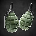Two Green Hand Grenades Weapon With Metal Pins And Textured Surface