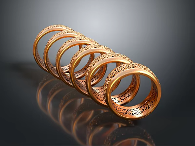 Elegant Golden Rings With Intricate Carved Patterns For Fashion Accessories Design 3d model