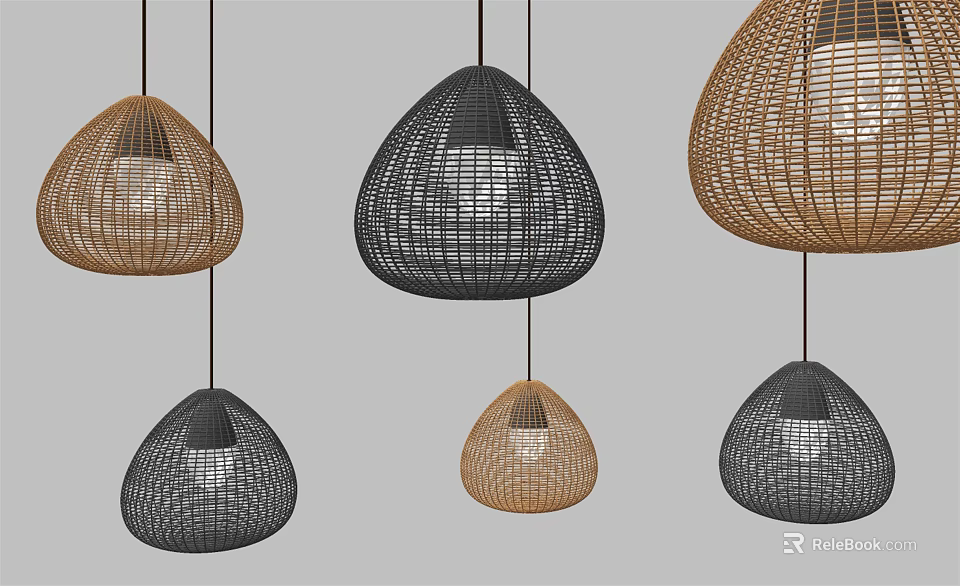 Modern Woven Metal Pendant Lights In Black Brown Natural Color Tones For Interior Design 3d model 