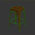 Red Metal Bar Stool With Square Seat And Modern Minimalist Design Structure 3d model