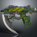 Futuristic Sci Fi Weapon With Green Yellow Design And Sickle Blade 3d model