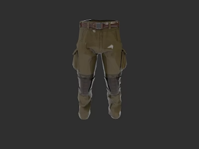 Military Green Cargo Pants with Belt Multiple Pockets and Knee Pads Design 3d model