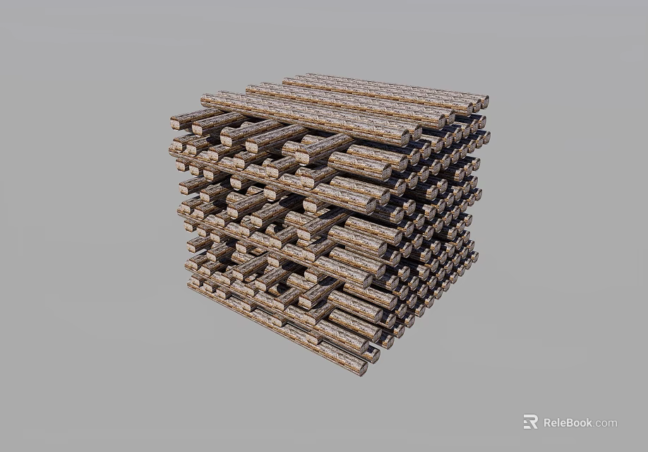 Tightly Stacked Natural Wooden Sticks Forming Geometric Cube Shape Structure 3d model 