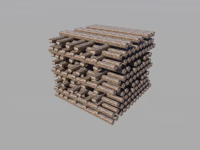 Tightly Stacked Natural Wooden Sticks Forming Geometric Cube Shape Structure 3d model