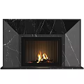 Modern Black Marble Fireplace With Burning Flames And White Veins Interior Decor