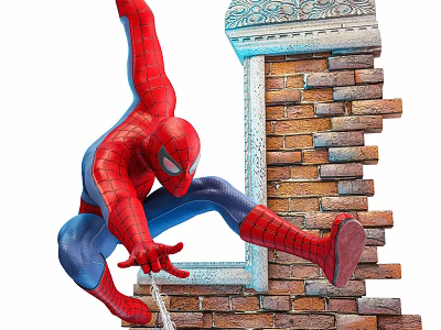 SpiderMan Game Movie Character Leaping Pose With Brick Wall And Architectural Details 3d model