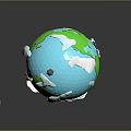 Small Geometric Shapes Around Low Poly Earth Model On Dark Reflective Background 3d model
