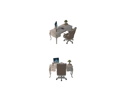 Modern Home Office Desk With Laptop Office Chair And Green Plant 3d model