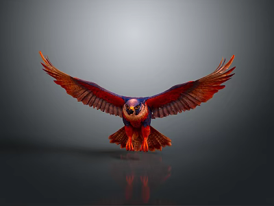 Red and Blue Eagle Spreading Wings Against Gray Background With Reflection 3d model