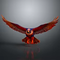 Red and Blue Eagle Spreading Wings Against Gray Background With Reflection