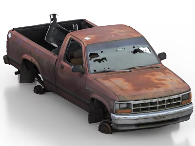 Old Heavily Rusted Abandoned Truck With Damaged Exterior And Body Details 3d model