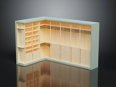 Practical Corner Wardrobe Storage Solution With Multiple Shelves Hanging Rods And Drawers 3d model