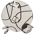 Modern Light Beige Round Rug With Abstract Black Lines Decorative Books Cozy Cushion