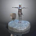 Armored Character Standing on Stone Platform with Shield and Arms Outstretched in 3D Rendering 3d model