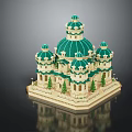 Classical Style Building Model With Green Domes Intricate Structure And Small Trees 3d model