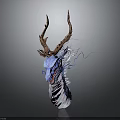 Detailed Fantasy Dragon Sculpture With Blue Head White Mane Brown Antlers And Red Tongue
