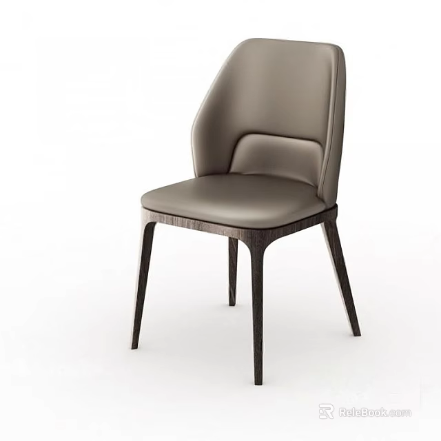Modern Minimalist Dining Chair With Gray Leather Seat And Dark Wood Legs 3d model 