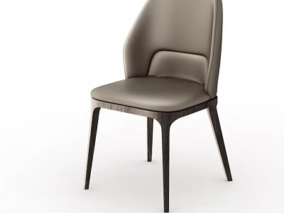 Modern Minimalist Dining Chair With Gray Leather Seat And Dark Wood Legs 3d model