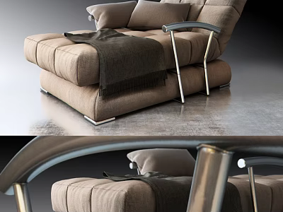 Modern Fabric Lounge Chair With Beige Cushions Metal Legs Armrest And Throw Blanket 3d model
