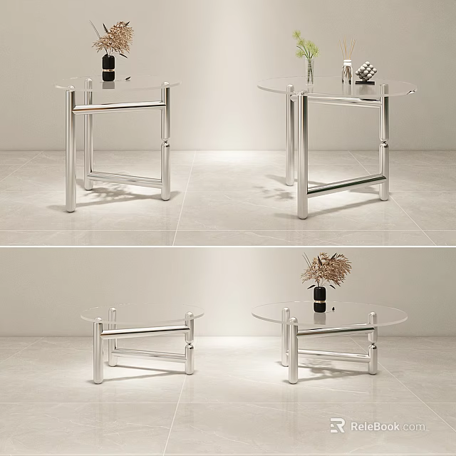 Modern Minimalist Side Tables with Glass Tops and Metal Frames for Living Room Decor 3d model 