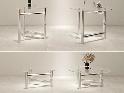 Modern Minimalist Side Tables with Glass Tops and Metal Frames for Living Room Decor 3d model