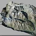 Highly Detailed 3D Terrain Model of Mountain Range Featuring Snow Capped Peaks and Valleys