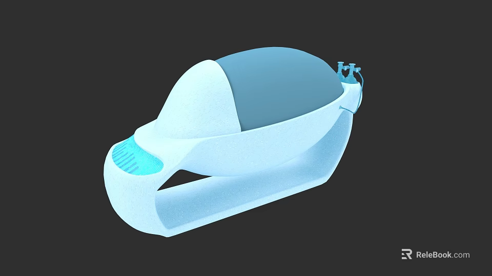 Modern Light Blue Double Bed With White Frame And Curved Headboard Design 3d model 