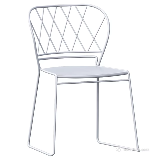 White Metal Modern Dining Chair With Diamond Pattern Backrest And Slim Legs 3d model 