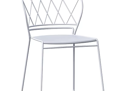 White Metal Modern Dining Chair With Diamond Pattern Backrest And Slim Legs 3d model
