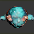 Cartoon Character Monster Creature With Blue Body Red Horns Eyes And Outfit Carrying Small Bag