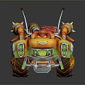 Colorful Cartoon Toy Car With Orange Yellow Green Wheels And Antennas