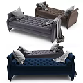 Modern Velvet Chaise Lounge With Decorative Pillows And Throw Blanket In Gray Brown Blue Colors