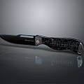 Black Folding Knife Weapon with Shiny Metal Blade and Patterned Handle Design 3d model