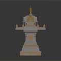 Traditional Architectural Structure With Golden Spire Top Ornate Pedestal And Intricate Carvings