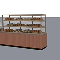 Wooden Bakery Display Shelf Showcasing Multiple Tiers Of Fresh Bread With Orange Counter
