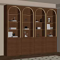 Modern Bookcase With Arched Design Built in Lighting Multiple Drawers And Decorative Items