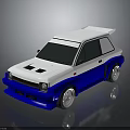Blue And White Sporty Modified Car With Rear Spoiler And Silver Wheels