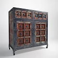 Vintage Style Entryway Cabinet Sideboard With Metal Frame Wooden Panels And Wheels