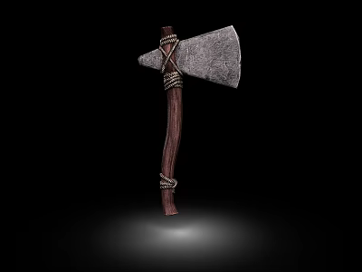 Traditional Stone Head Weapon With Wooden Handle And Rope Wrapped Design On Black Background 3d model