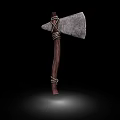 Traditional Stone Head Weapon With Wooden Handle And Rope Wrapped Design On Black Background