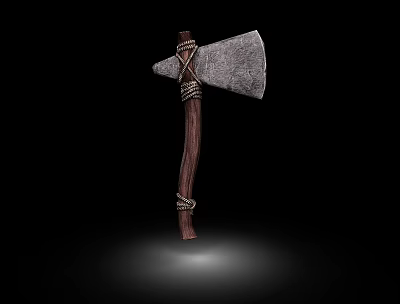 Traditional Stone Head Weapon With Wooden Handle And Rope Wrapped Design On Black Background 3d model