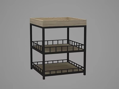 Modern Three Tier Storage Shelf With Black Metal Frame And Wooden Shelves 3d model