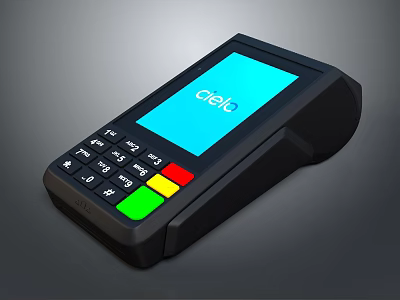 Black POS Payment Terminal With Screen Displaying Clelo And Green Yellow Red Buttons 3d model