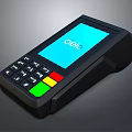 Black POS Payment Terminal With Screen Displaying Clelo And Green Yellow Red Buttons